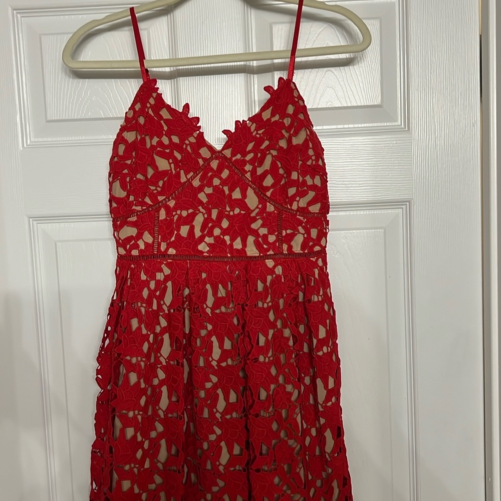 Red and Nude Lace Dress